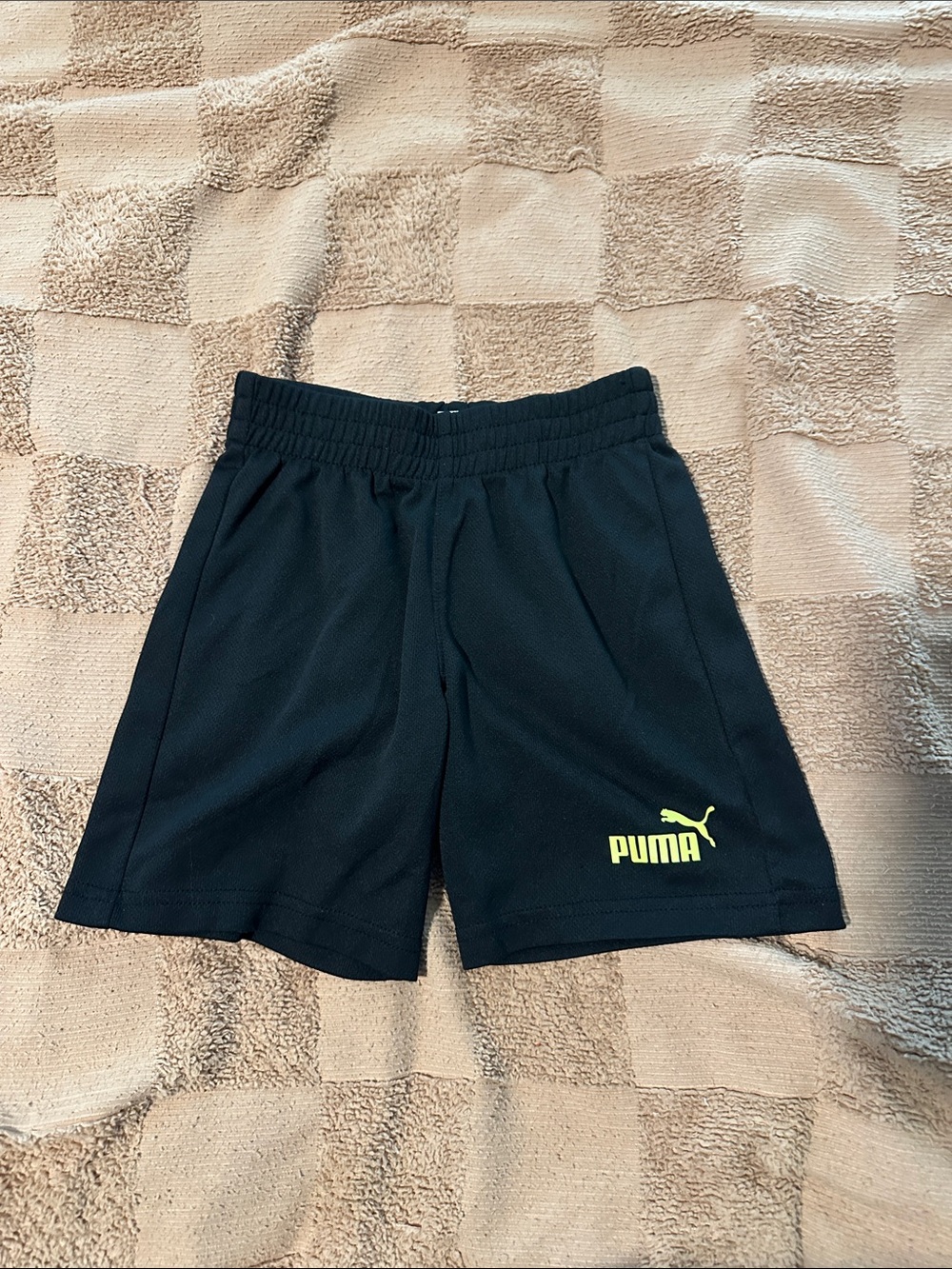 Puma Black Kids Athletic Shorts with Yellow Logo